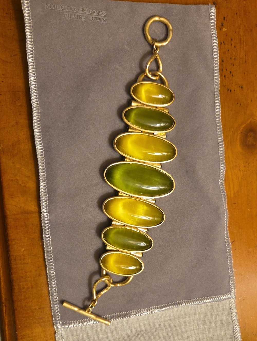 Lia Sophia/Kiam Family  Gold-Tone Bracelet with Green and Yellow Glass Cabochons